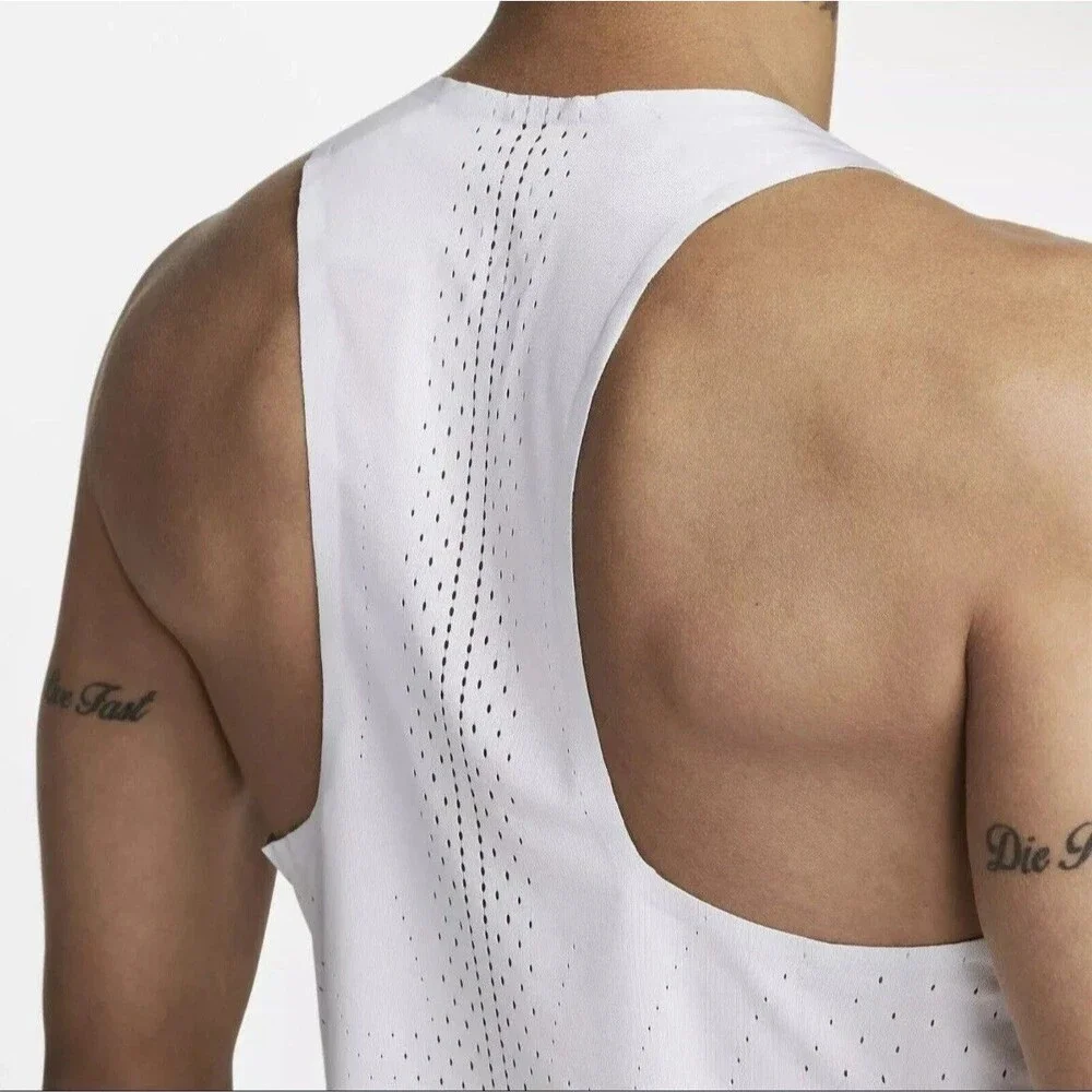 Nike ADV AeroSwift NN Track Singlet Tank Mens Medium White Orange DV7714-100
